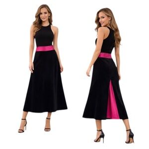 Vintage Black Velvet Midi Skirt Pink Satin Waist Contrast A-Line 10 Hong Kong